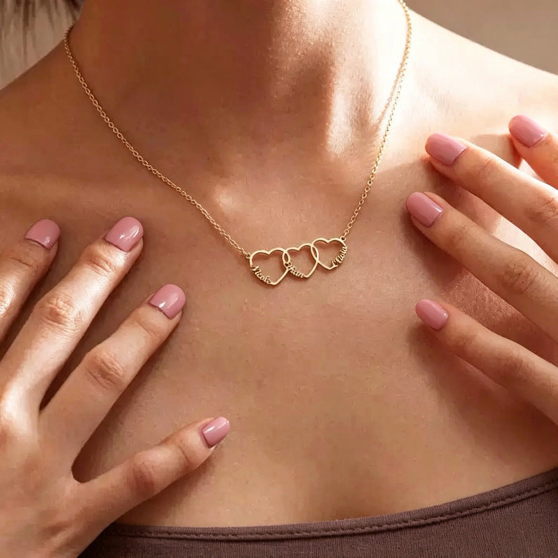 Hollow Heart Letter Necklace Gold Plated Stainless Steel Jewelry