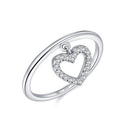 Hollow Heart-Shaped Pendant Dynamic Ring for Women with Micro-Inlaid Zircon