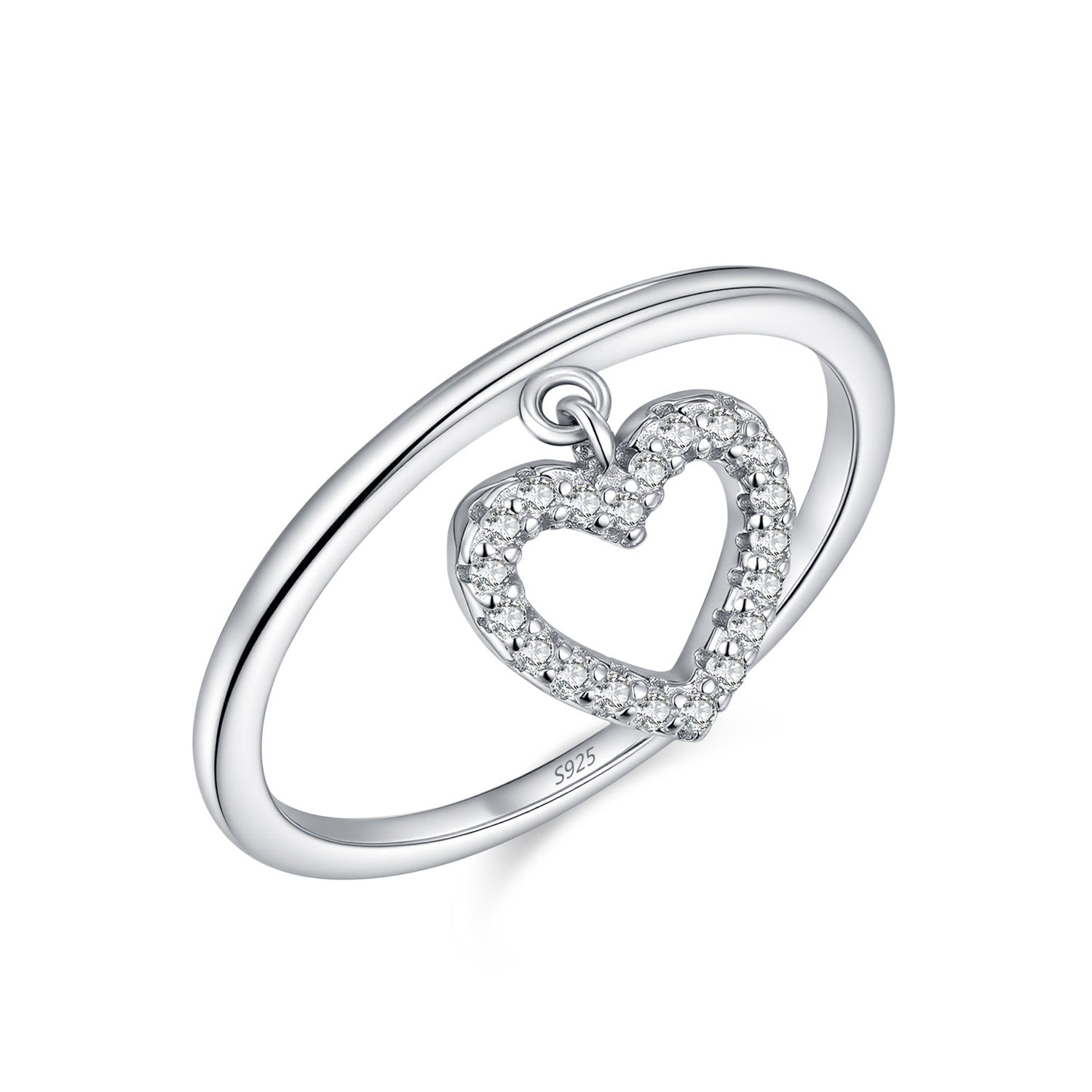 Hollow Heart-Shaped Pendant Dynamic Ring for Women with Micro-Inlaid Zircon