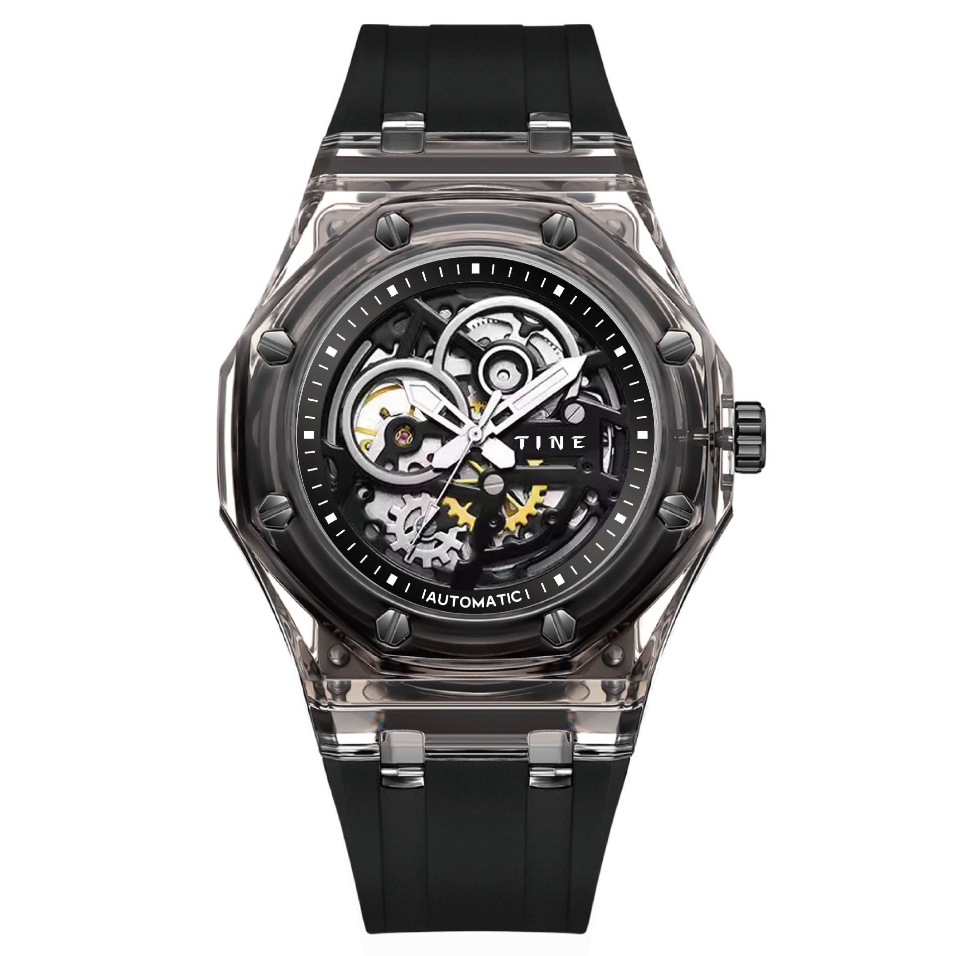 Hollow Mechanical Watch for Men with Luminous Dial