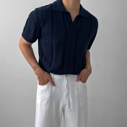 Hollow Mesh Knit Mens Polo Shirt