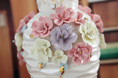 Hollow-out embossed floral pattern with spray painting
