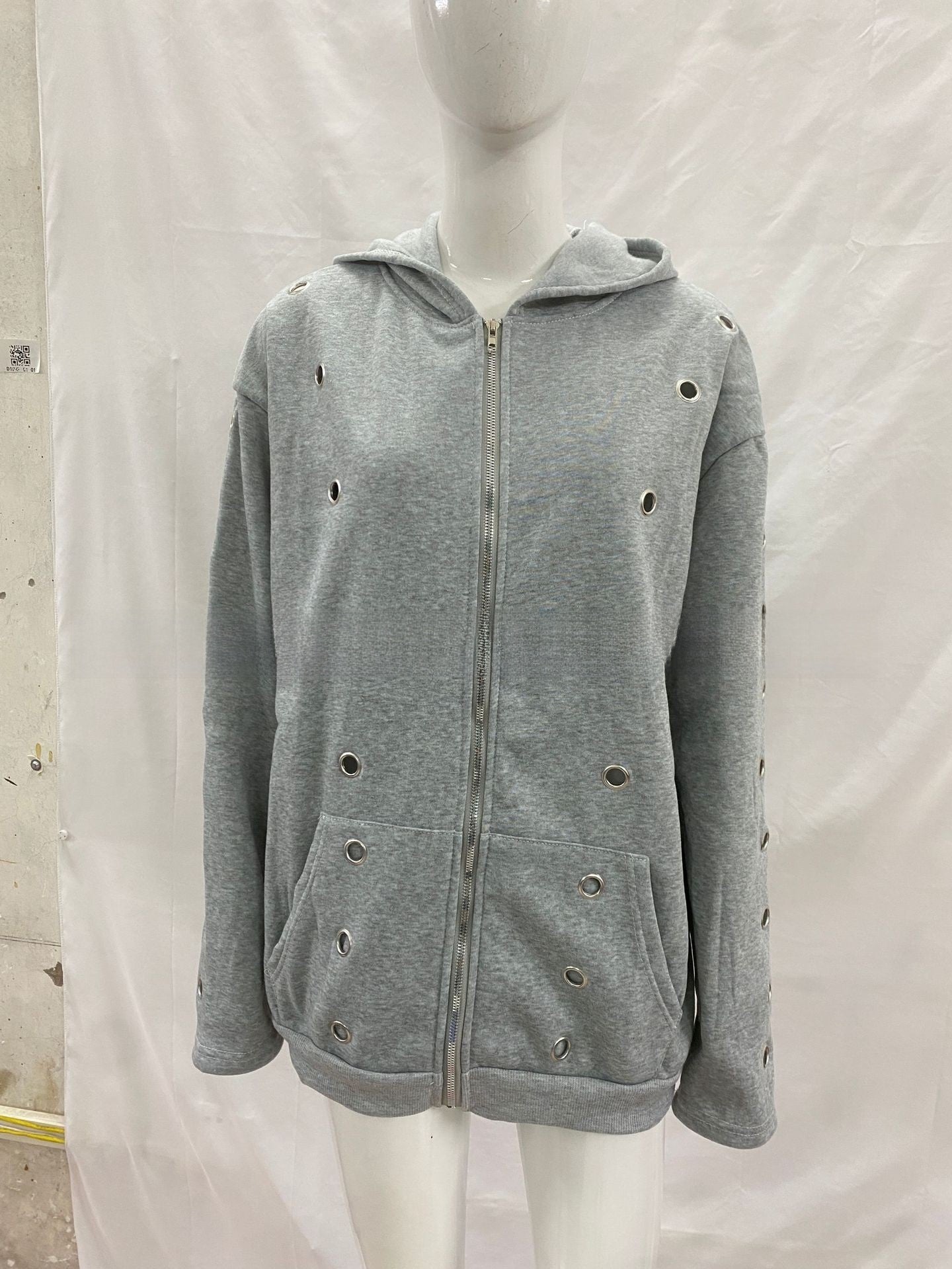 Hollow-out Iron Ring Zip-up Hoodie