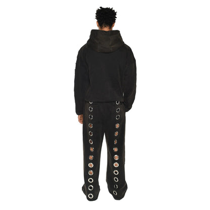 Hollow-out Iron Ring Zip-up Hoodie