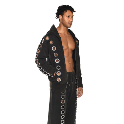 Hollow-out Iron Ring Zip-up Hoodie
