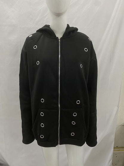 Hollow-out Iron Ring Zip-up Hoodie