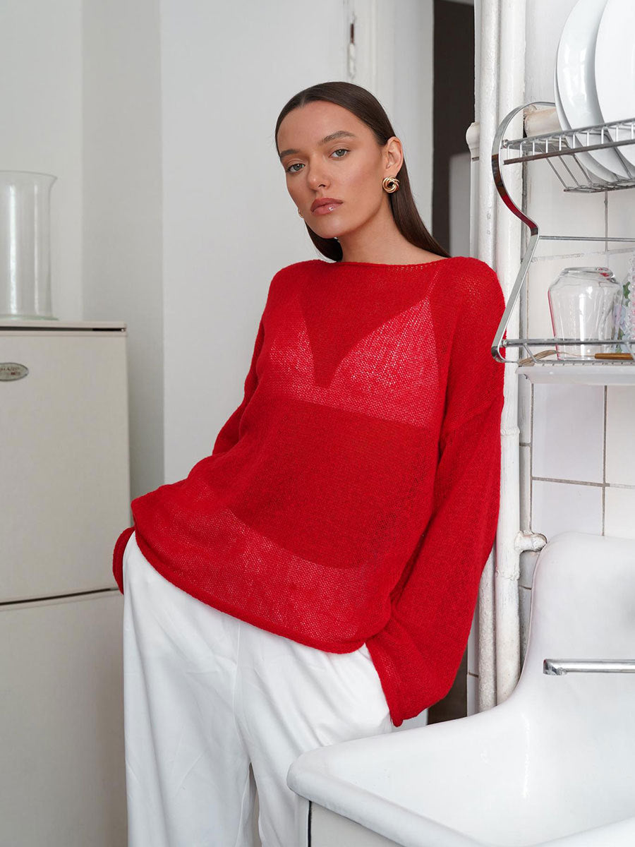 Hollow-out knit sweater