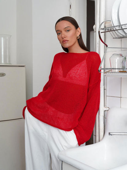 Hollow-out knit sweater