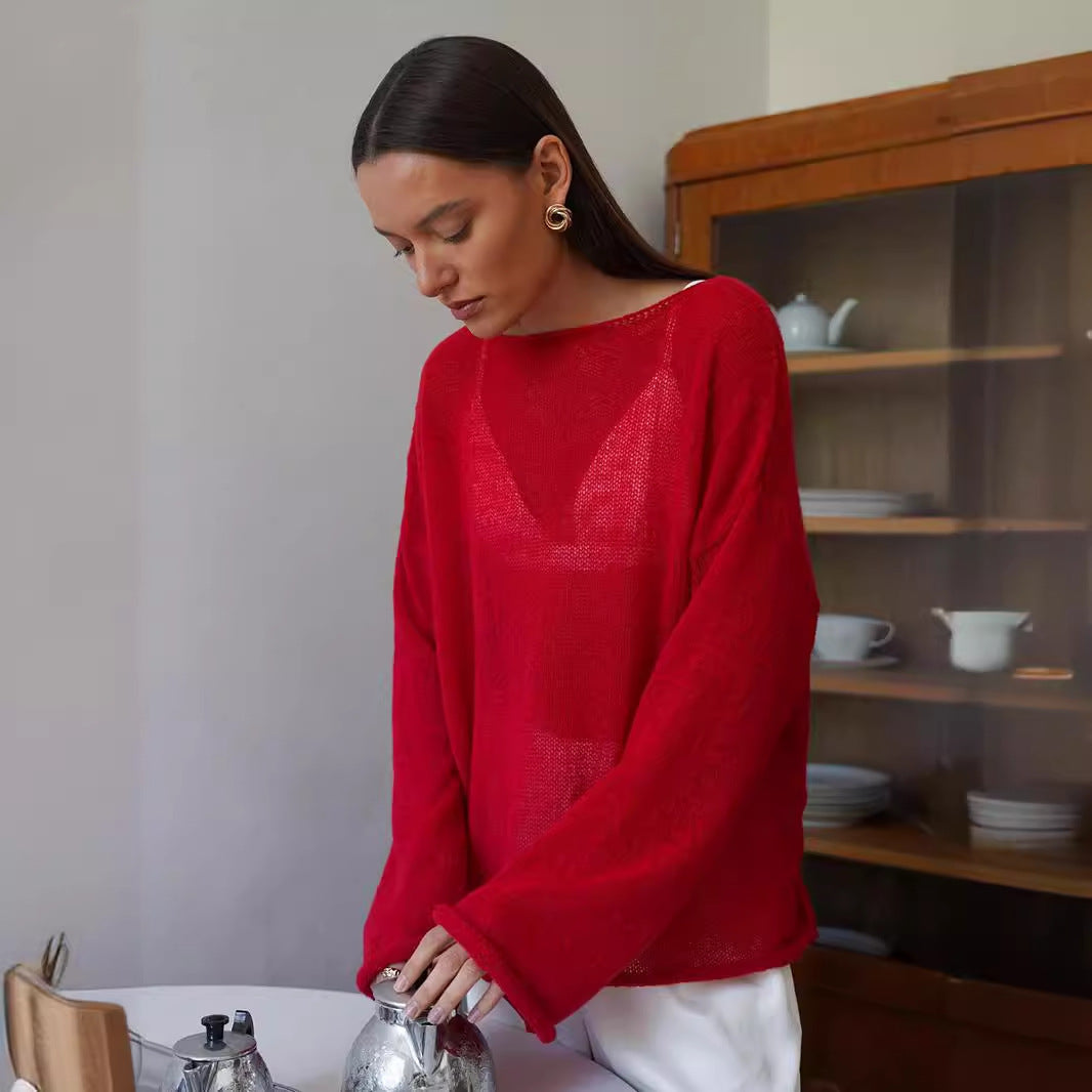 Hollow-out knit sweater