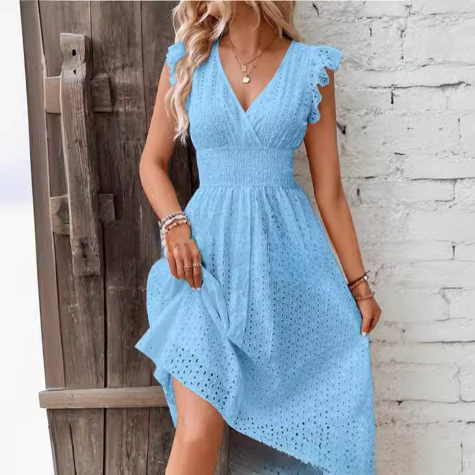 Hollow Out Sleeveless V-Neck A-Line Dress
