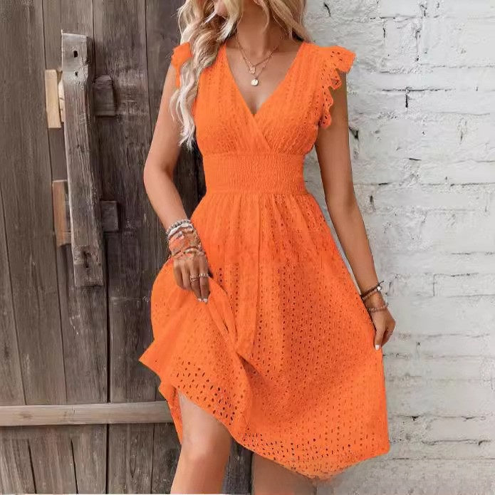 Hollow Out Sleeveless V-Neck A-Line Dress