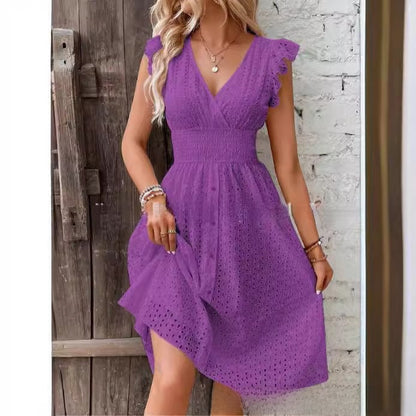 Hollow Out Sleeveless V-Neck A-Line Dress