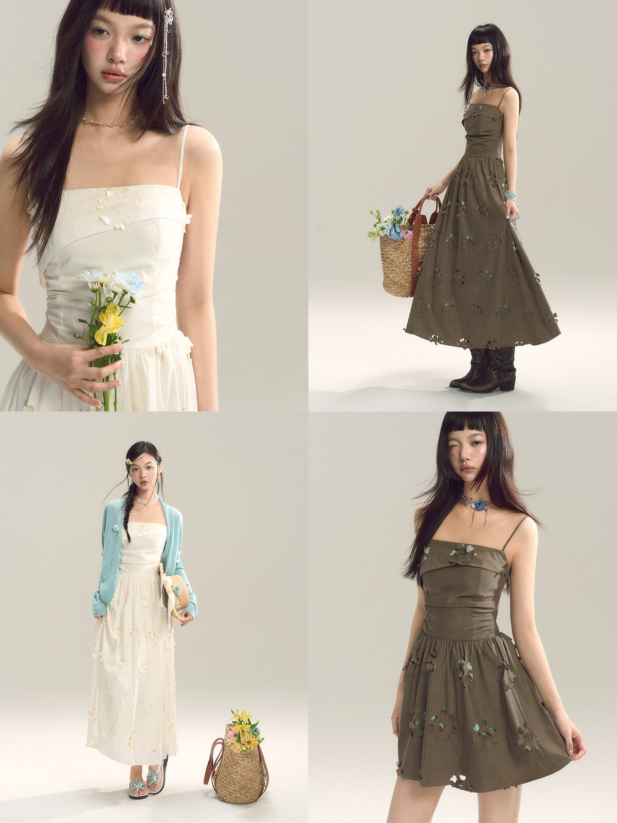 Hollow-Out Square Neck Sling Dress