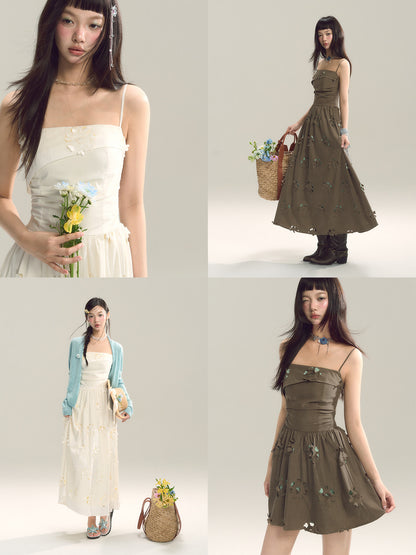 Hollow-Out Square Neck Sling Dress