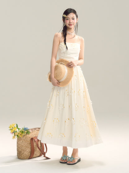 Hollow-Out Square Neck Sling Dress