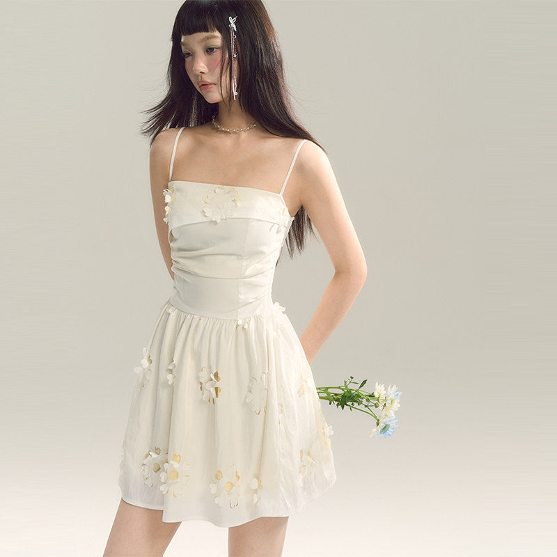 Hollow-Out Square Neck Sling Dress