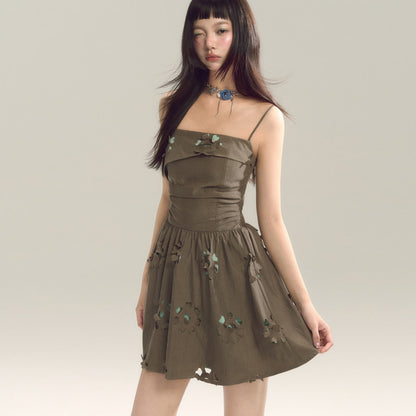 Hollow-Out Square Neck Sling Dress