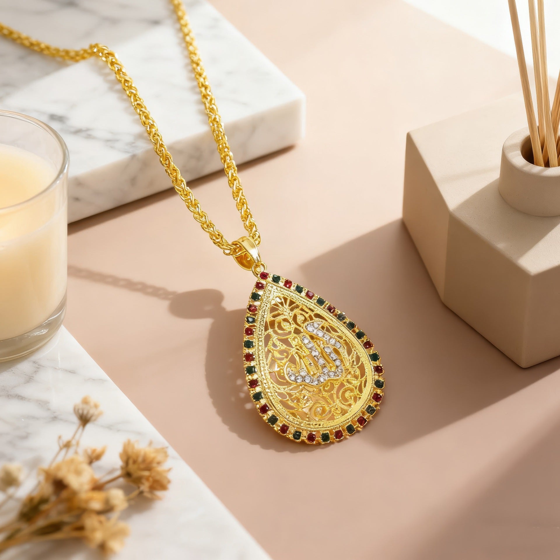 Hollow-Out Water Drop Pendant Necklace