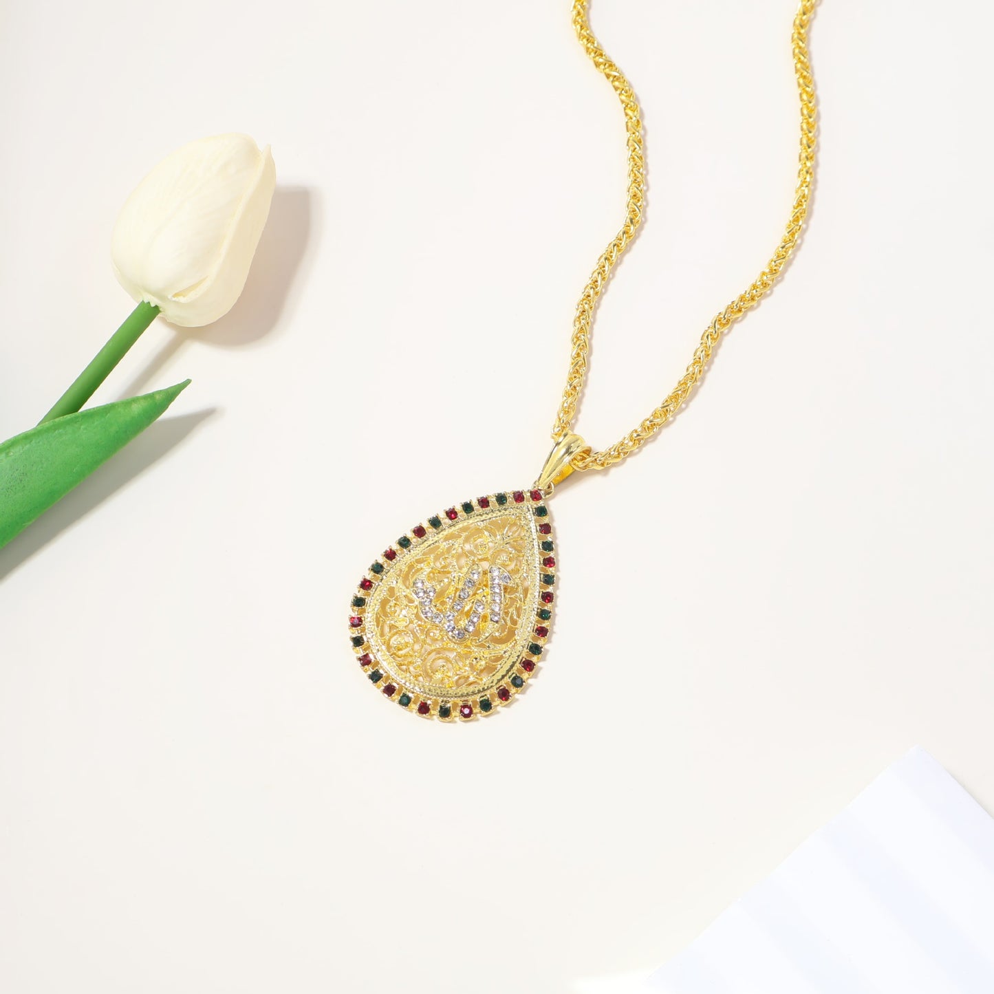 Hollow-Out Water Drop Pendant Necklace