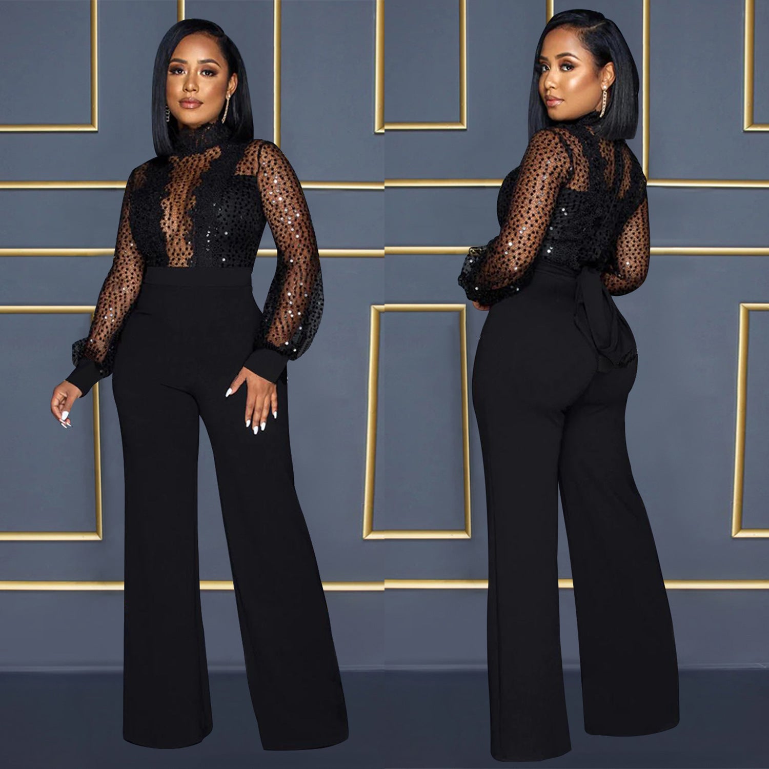 Hollow See-Through Long-Sleeved Jumpsuit