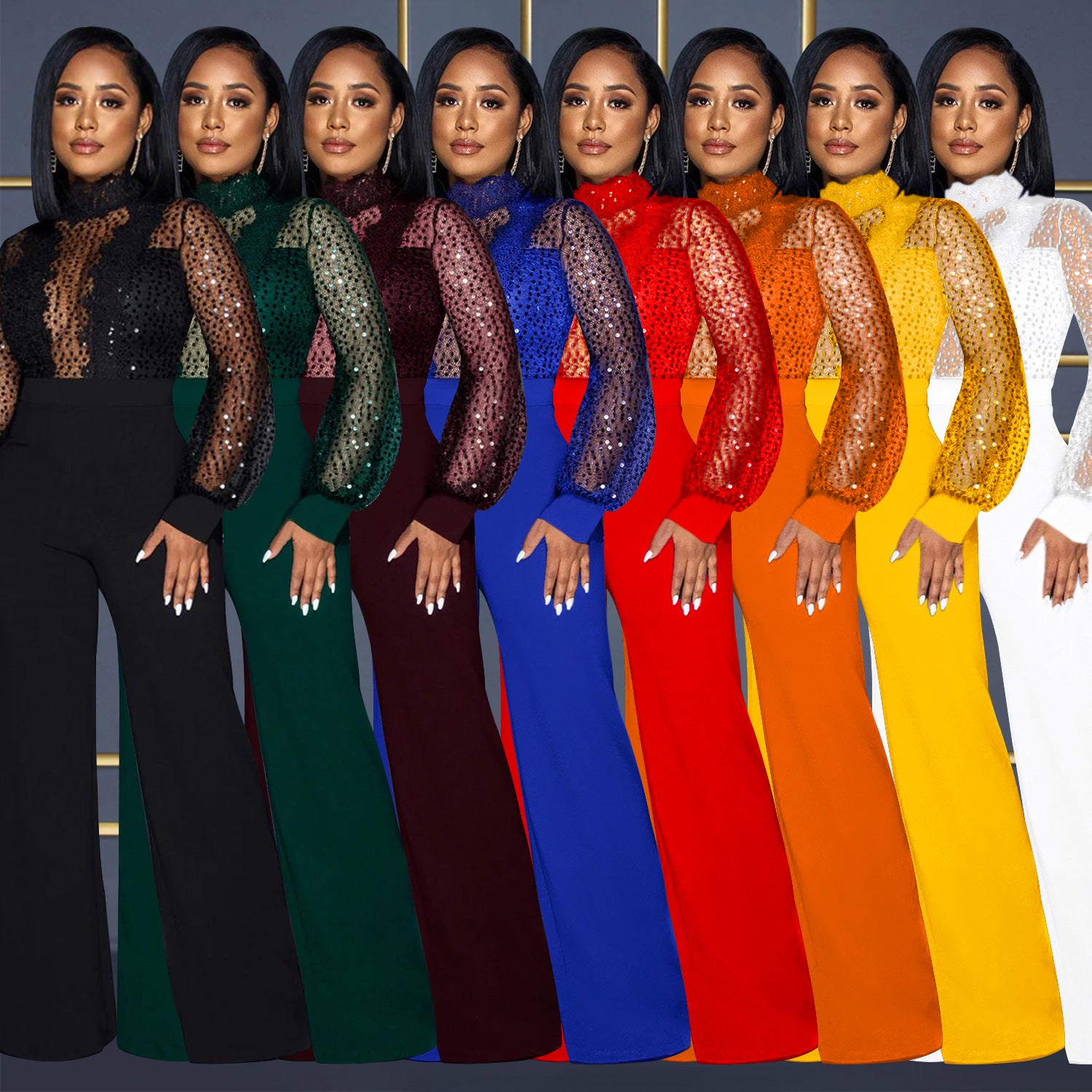Hollow See-Through Long-Sleeved Jumpsuit