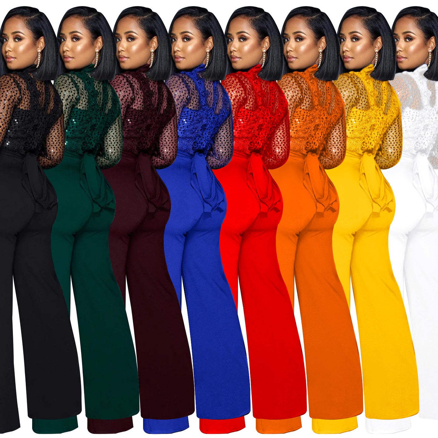 Hollow See-Through Long-Sleeved Jumpsuit