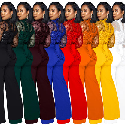 Hollow See-Through Long-Sleeved Jumpsuit