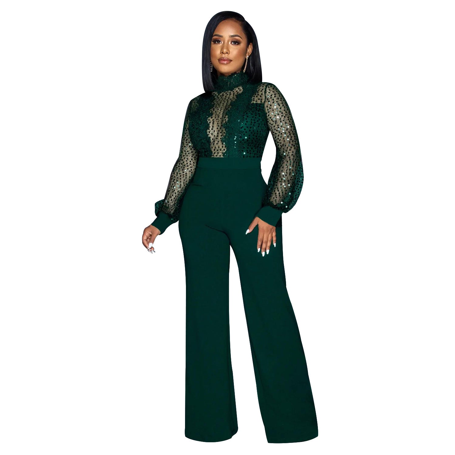 Hollow See-Through Long-Sleeved Jumpsuit
