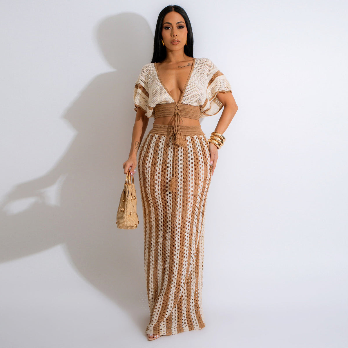 Hollow Striped Knitted Women's Dress