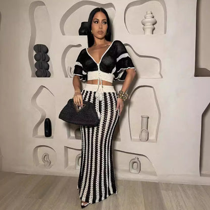Hollow Striped Knitted Women's Dress