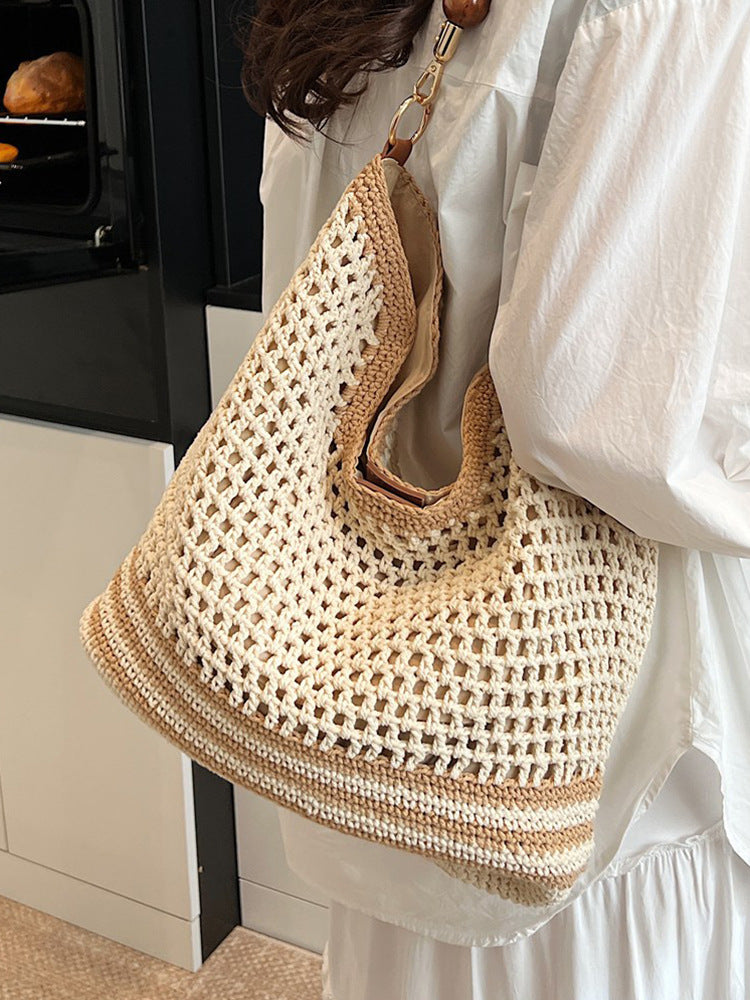 Hollow Woven Tote Bag Large Capacity Casual Shoulder Bag