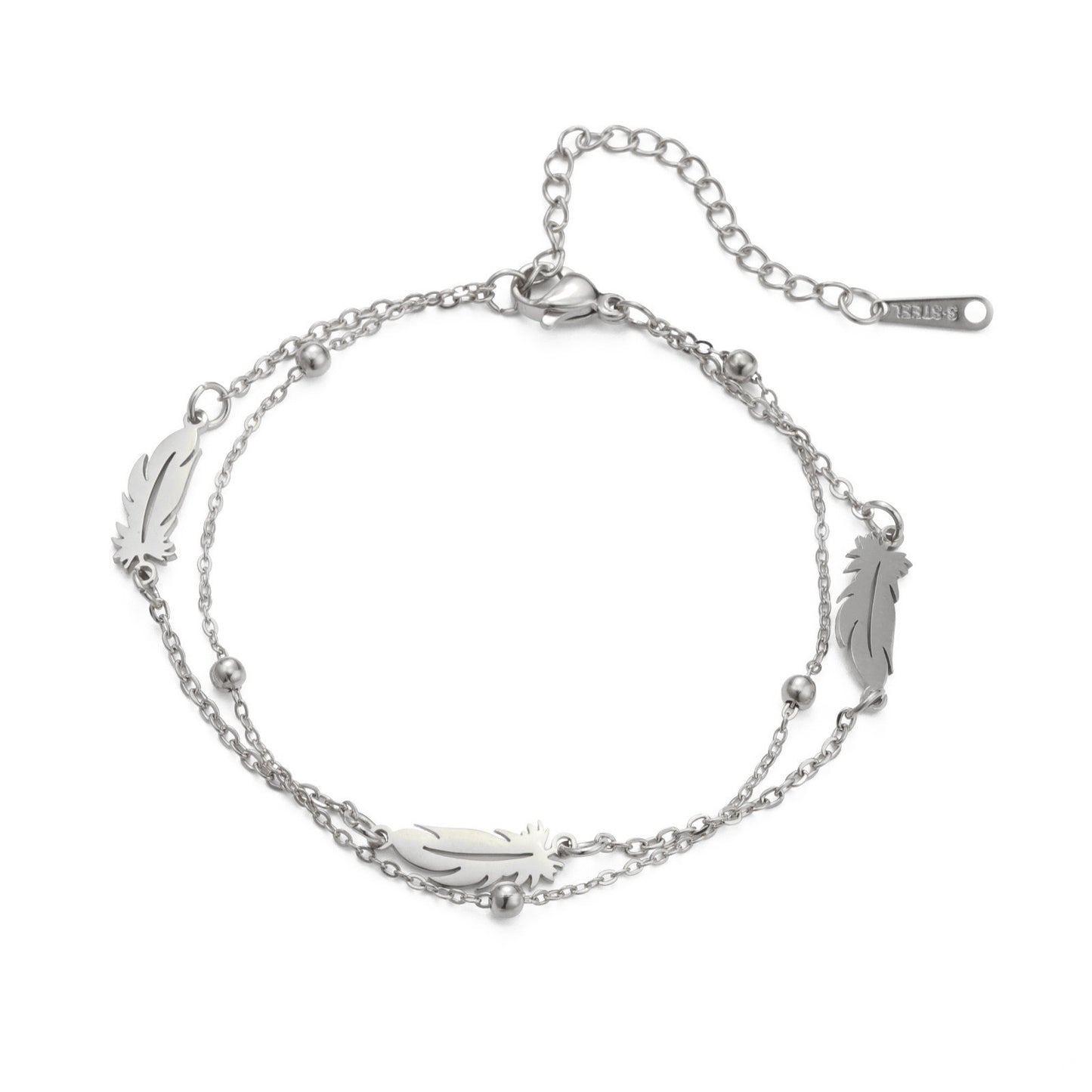 Hollowed-out double-opening feather pendant bracelet