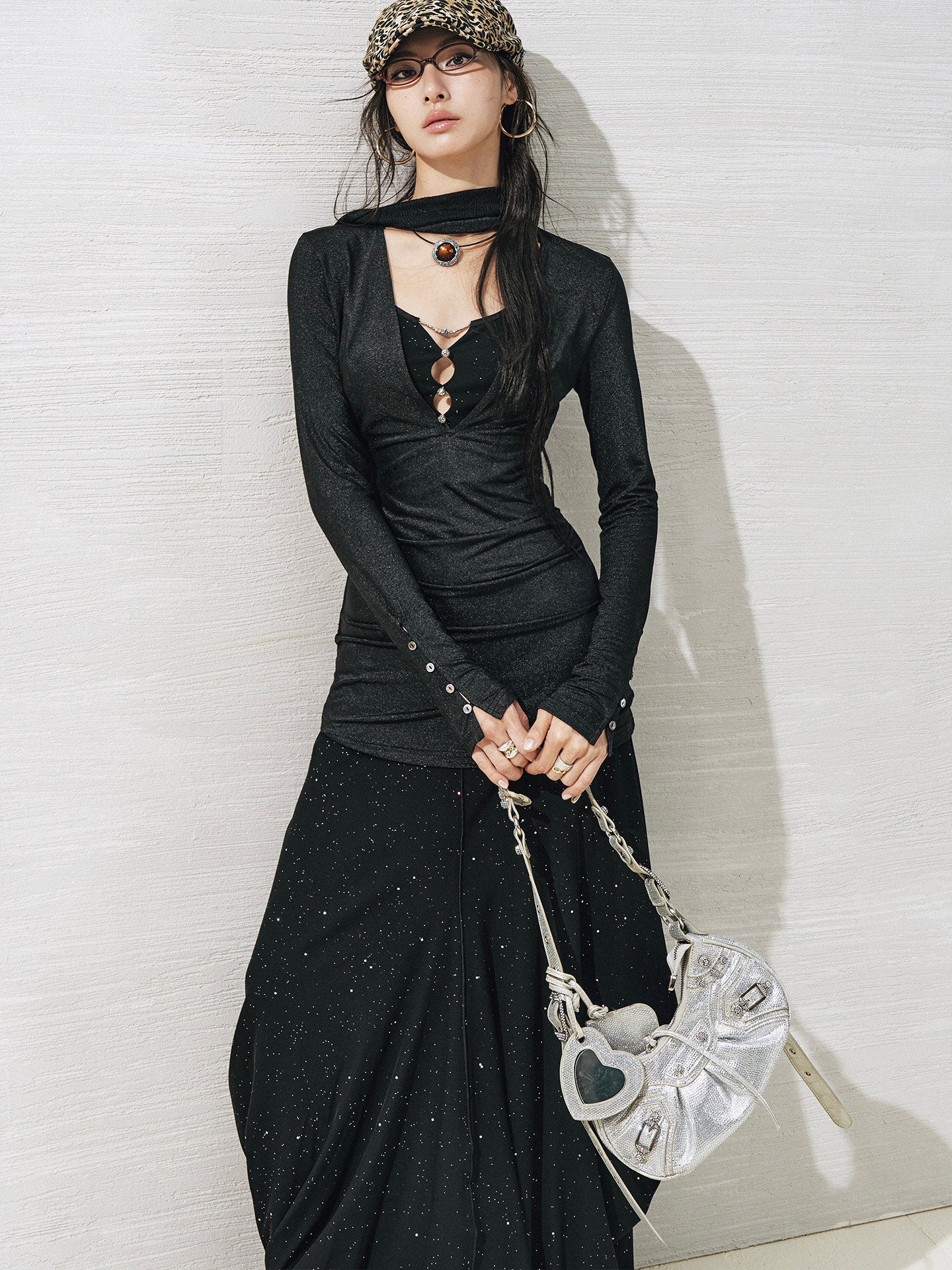 HollowOut Beaded Cocoon TwoPiece Dress