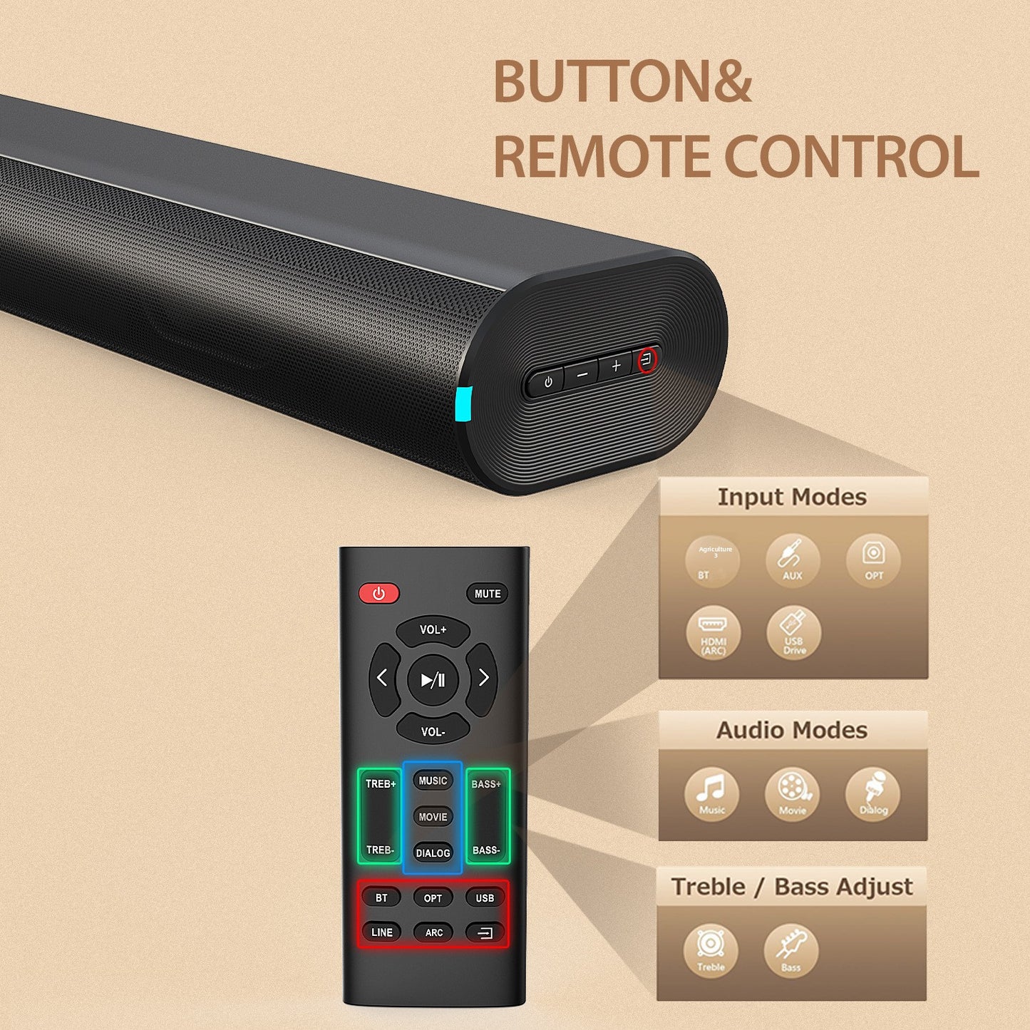Home Theater Bluetooth Speaker with Subwoofer Output