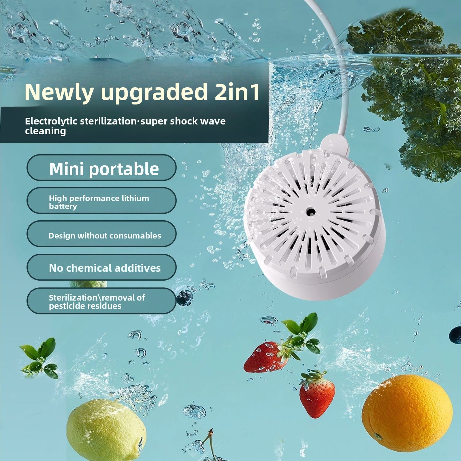 Home Vegetable and Fruit Washer – Turbine Purifier for Removing Pesticide Residues