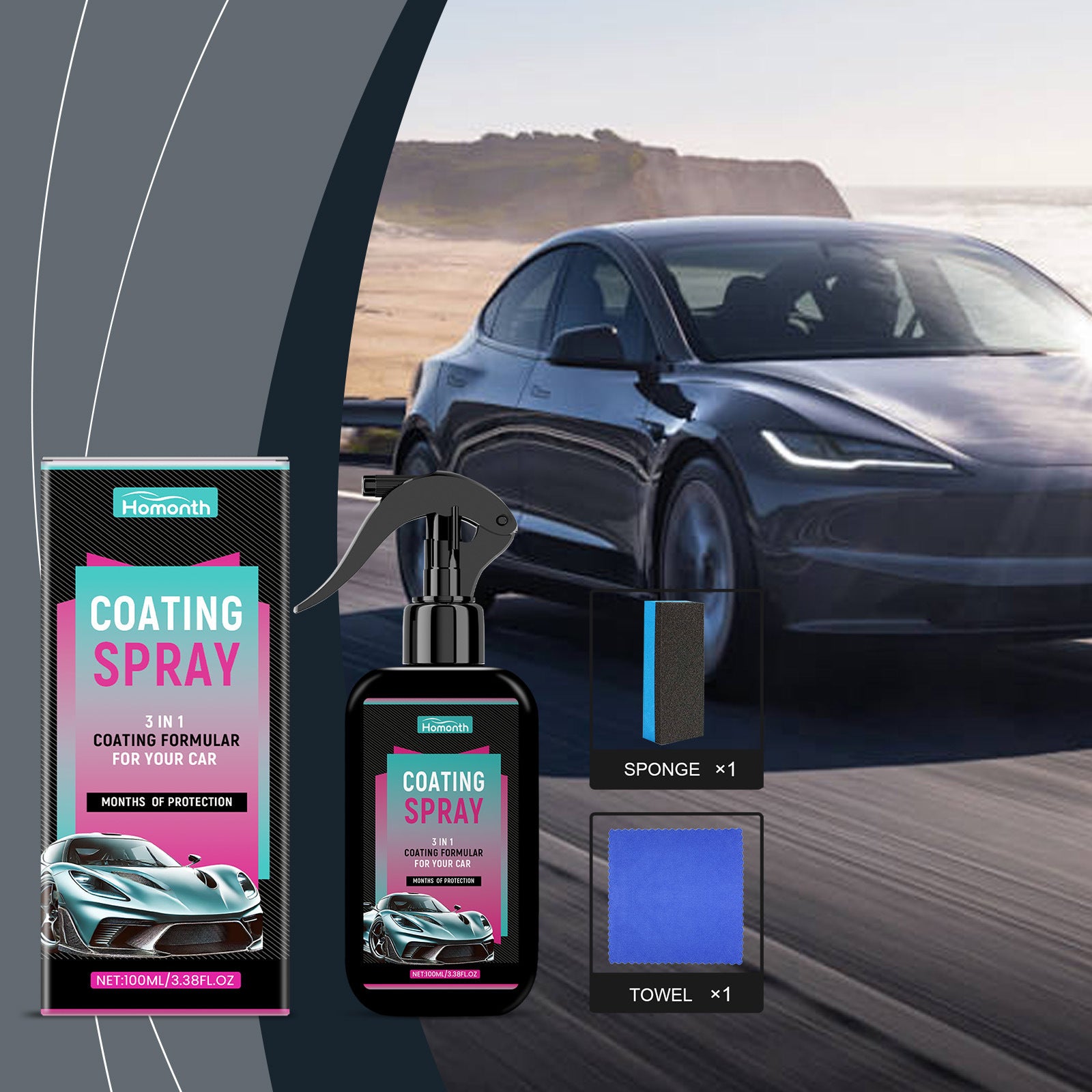 Homonth Car Coating Spray Car Paint Coating Agent Car Wax Glazing Maintenance Anti-Fouling and Dirt-Resistant Protective Wax