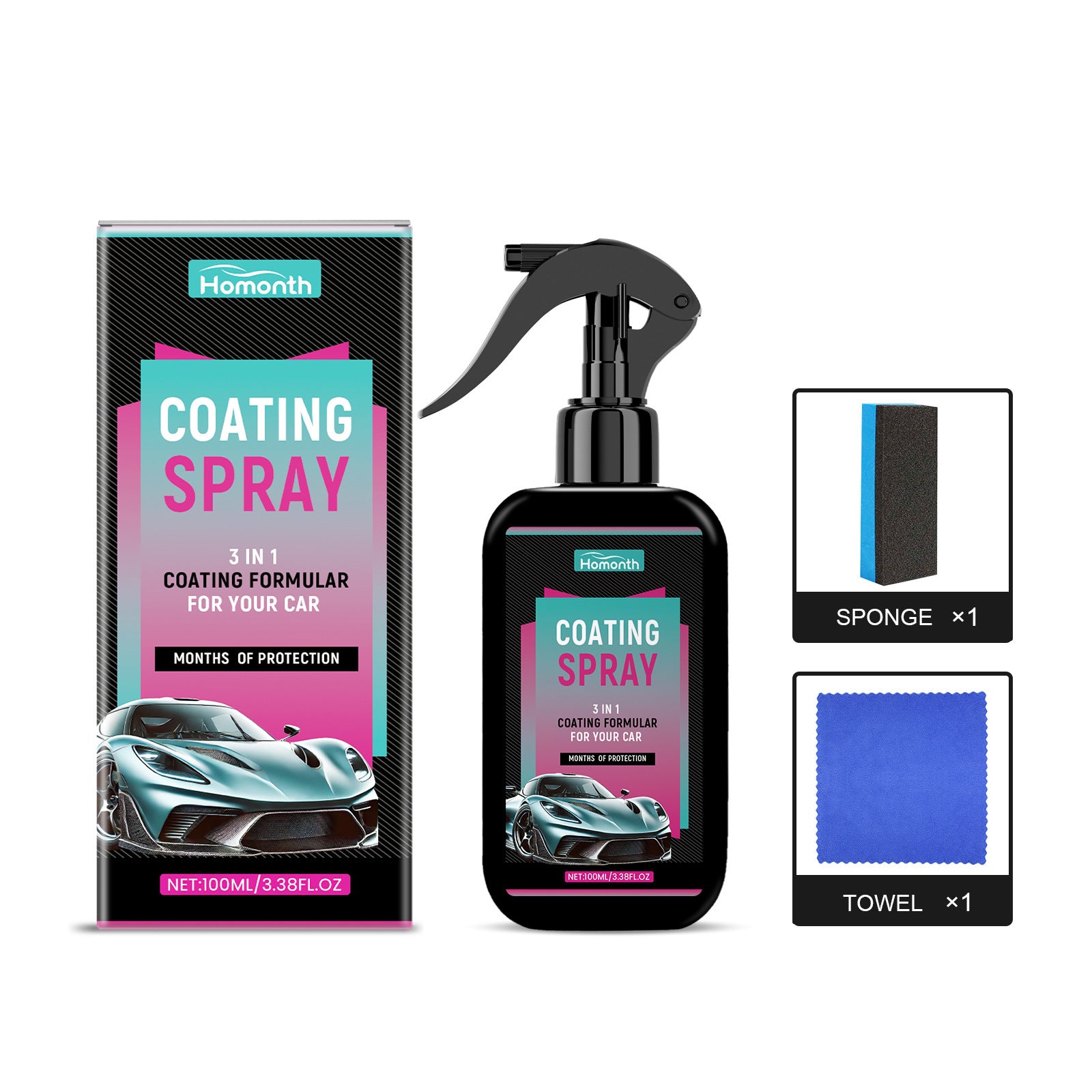 Homonth Car Coating Spray Car Paint Coating Agent Car Wax Glazing Maintenance Anti-Fouling and Dirt-Resistant Protective Wax
