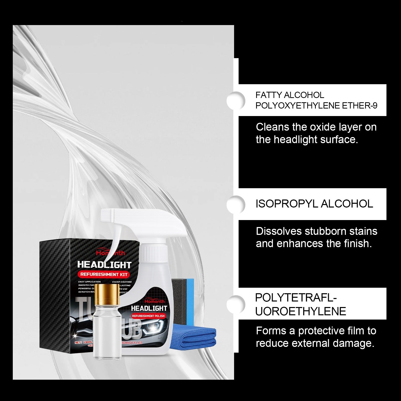 Homonth Car Headlight Restoration Kit with UV Protective Coating
