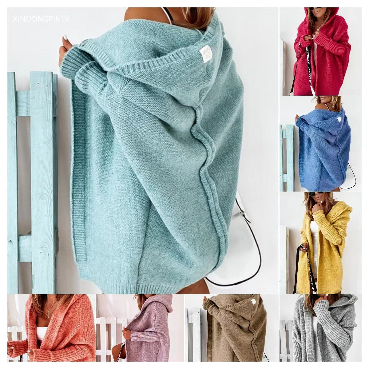 Hooded Batwing Sleeve Knit Sweater