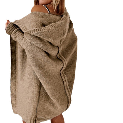 Hooded Batwing Sleeve Knit Sweater