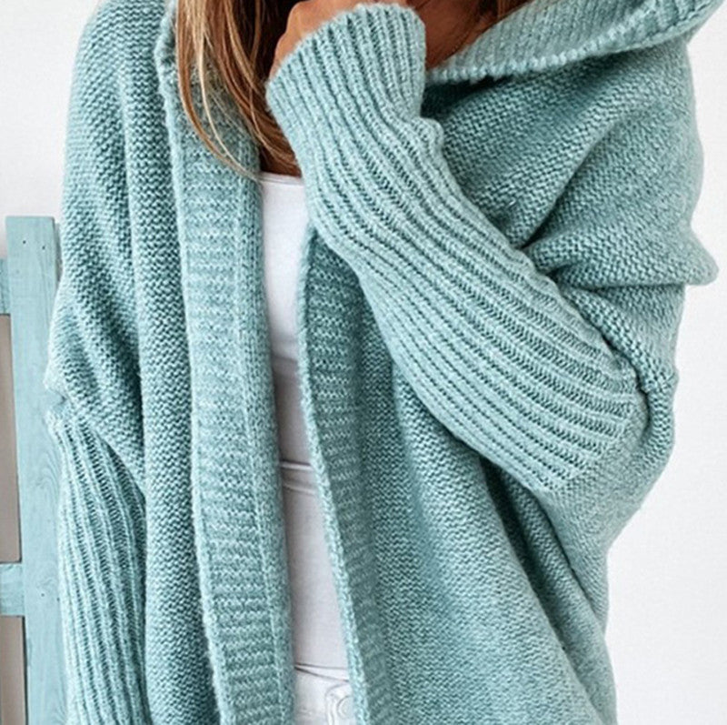 Hooded Batwing Sleeve Knit Sweater