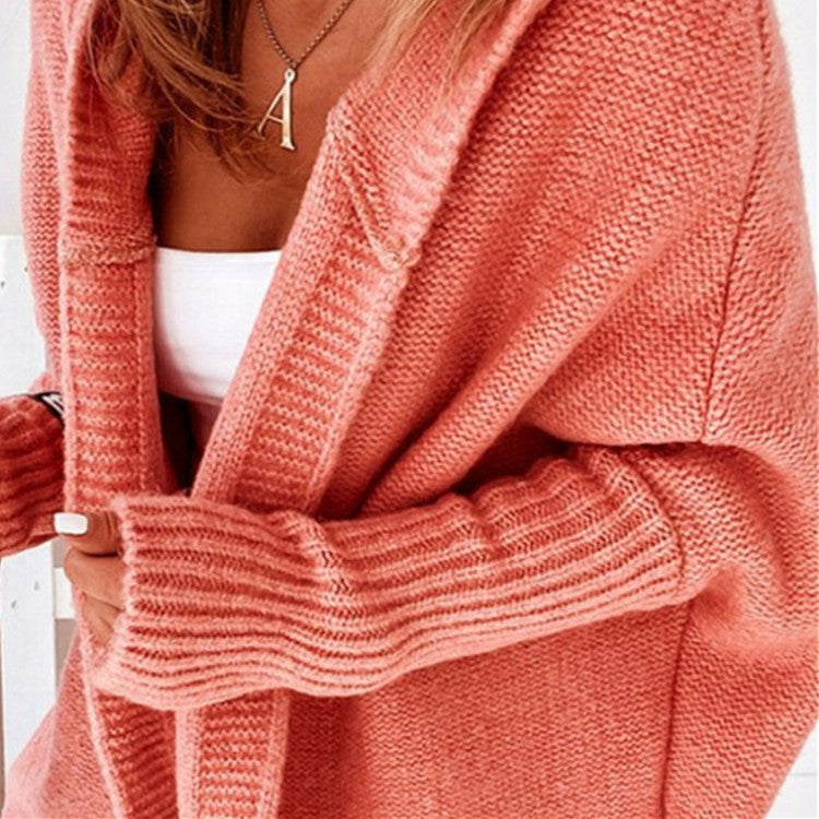 Hooded Batwing Sleeve Knit Sweater