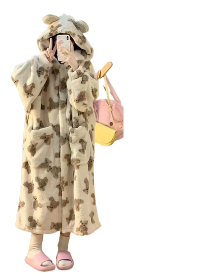 Hooded coral fleece pajamas