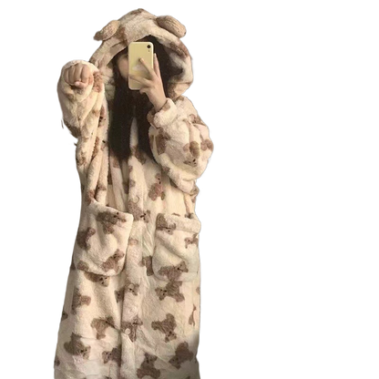Hooded coral fleece pajamas