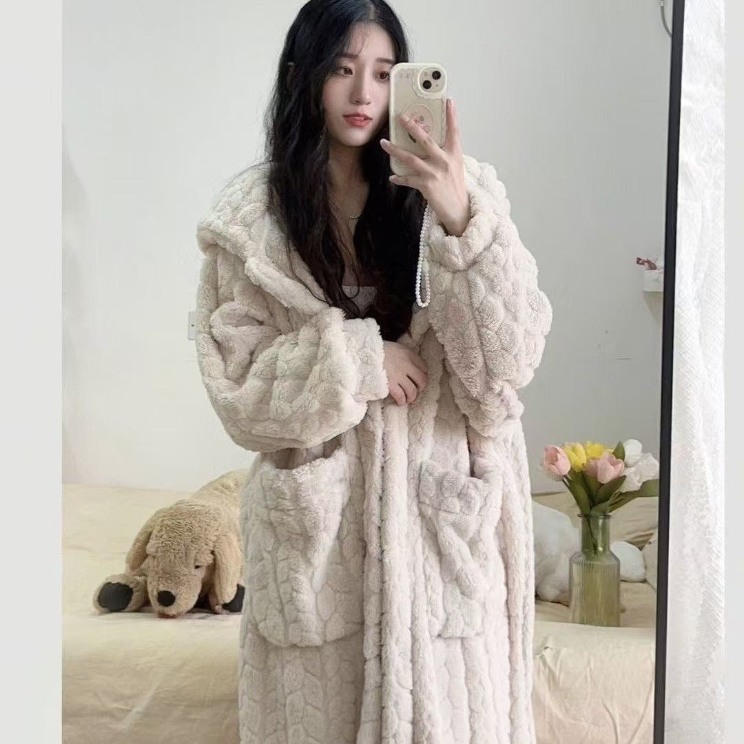 Hooded coral fleece pajamas