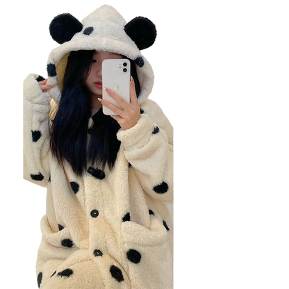 Hooded coral fleece pajamas