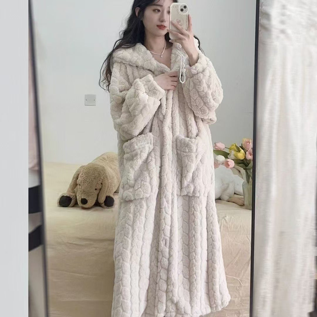 Hooded coral fleece pajamas
