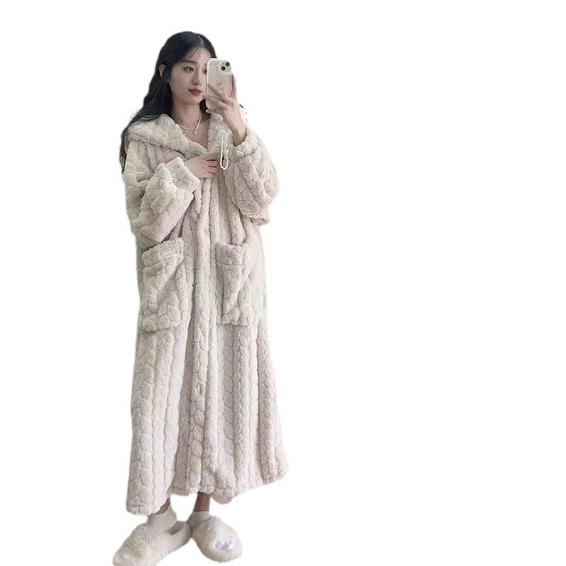 Hooded coral fleece pajamas