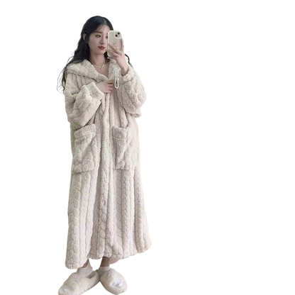 Hooded coral fleece pajamas