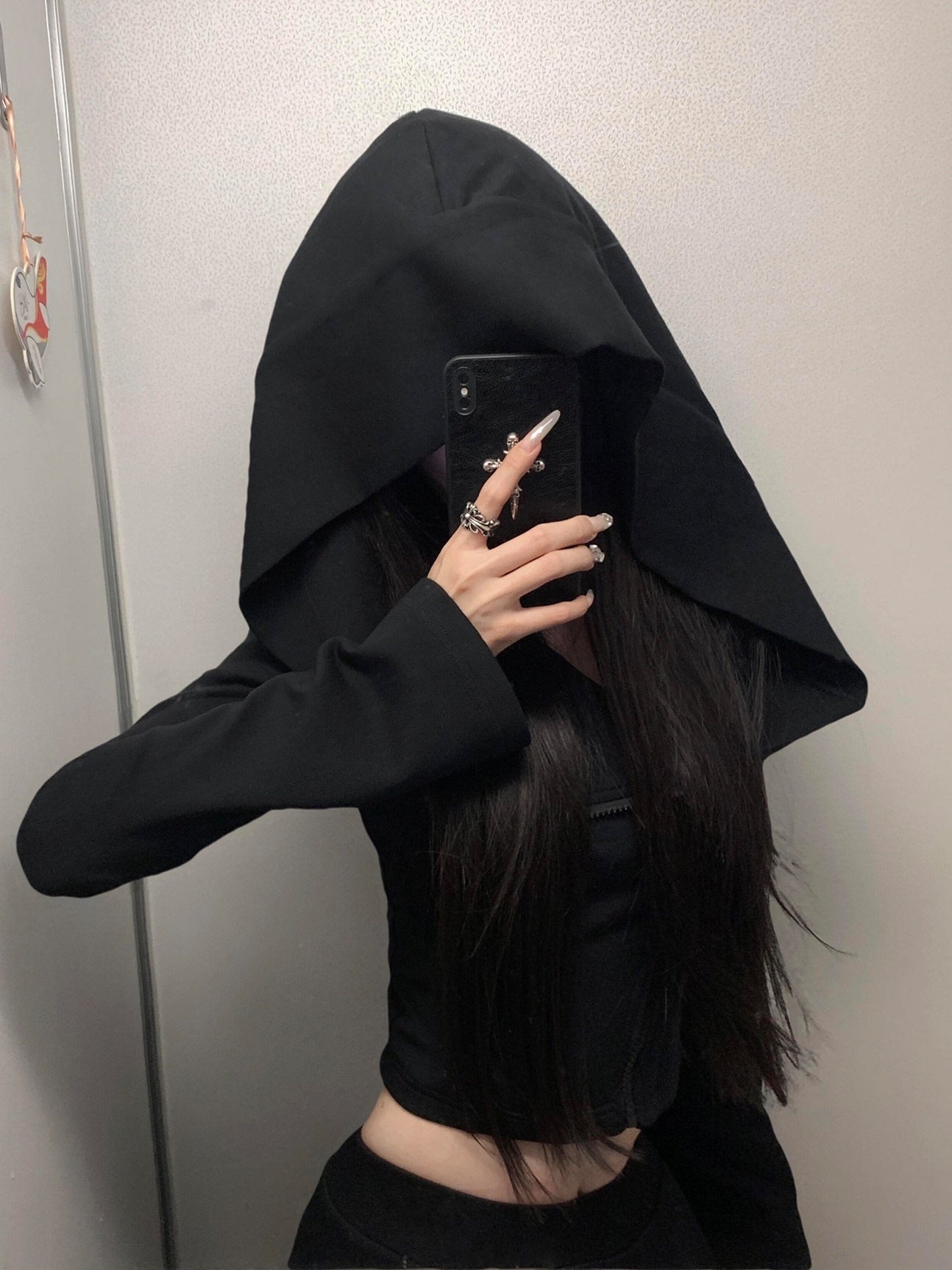 Hooded Crop Top Long Sleeve Shirt